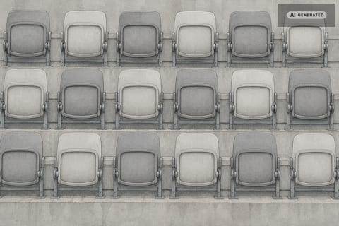Sitzreihen einer Tribüne von vorn – KI-generiertes Bild.