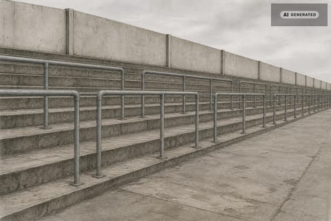 Stehplatzterrasse mit Wellenbrechern – KI-generiertes Bild.