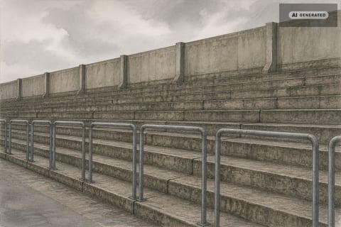 Stufen einer alten Stehplatztribüne – KI-generiertes Bild.