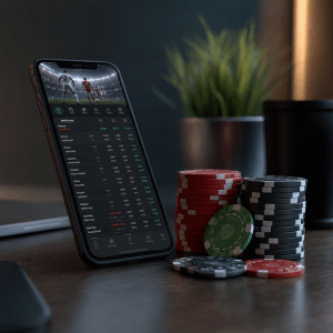 Smartphone mit Sportwetten-Quoten und Casino-Chips – beste Gambling-Anbieter Deutschland 2026